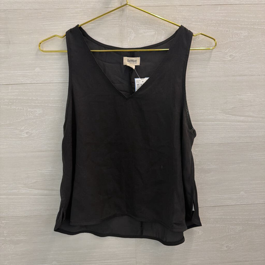 Up West Black Silky Tank Top/ Side Slit Wide Leg Pants Set Small