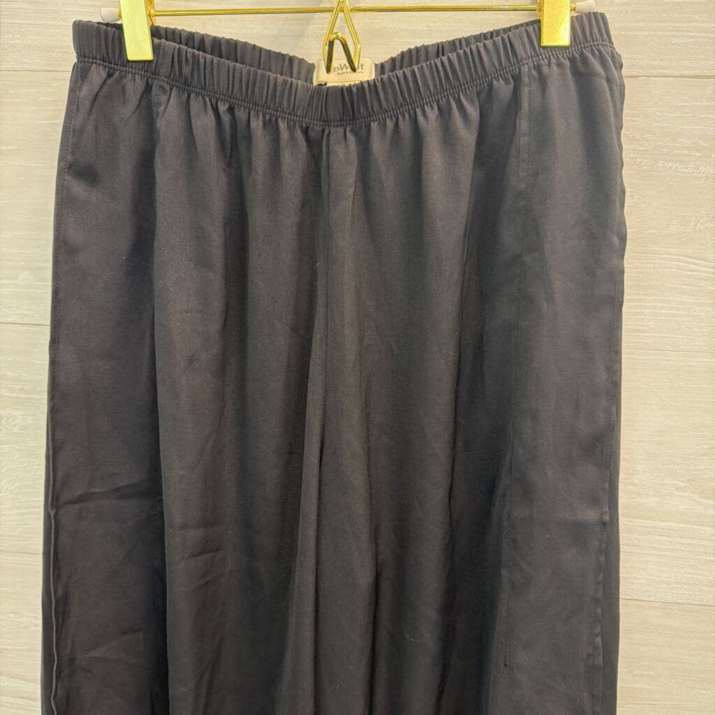 Up West Black Silky Tank Top/ Side Slit Wide Leg Pants Set Small