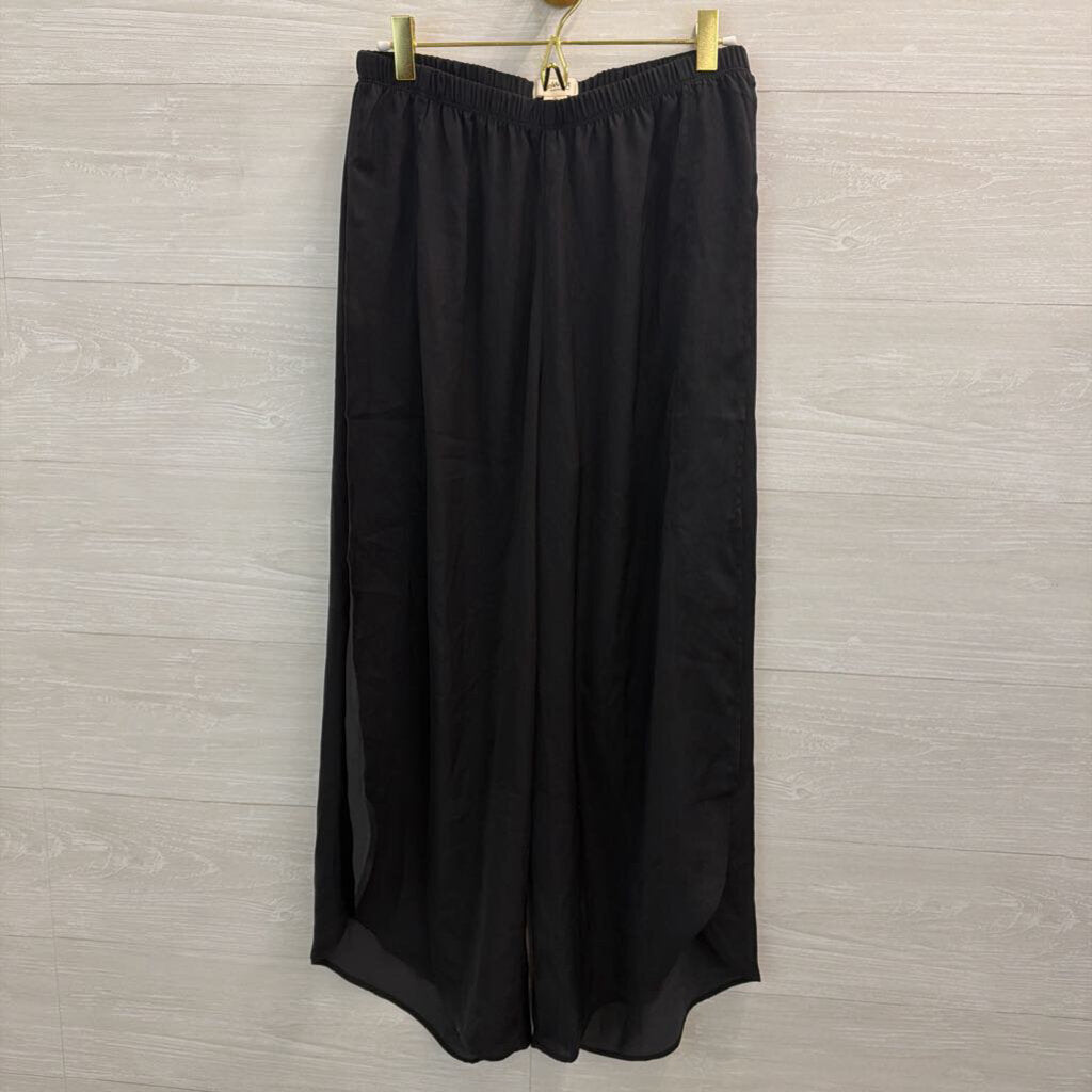 Up West Black Silky Tank Top/ Side Slit Wide Leg Pants Set Small