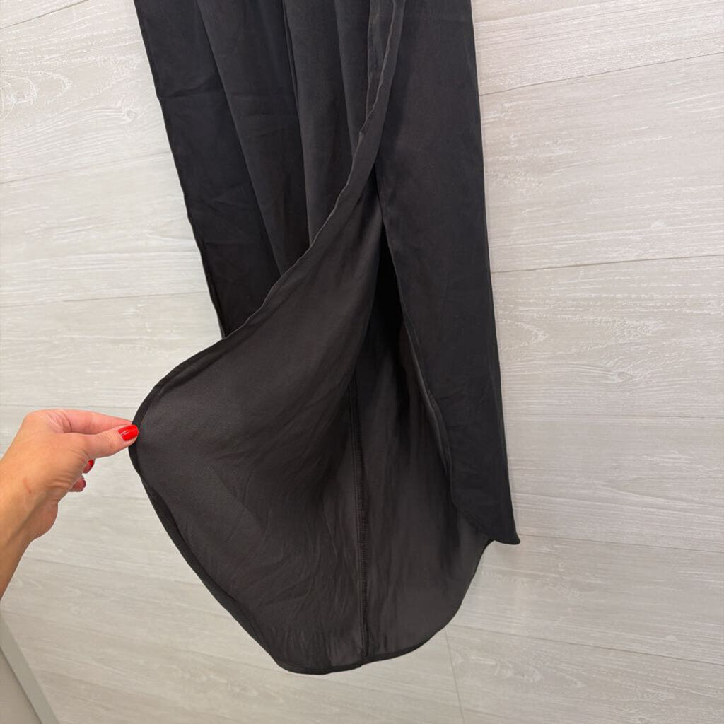 Up West Black Silky Tank Top/ Side Slit Wide Leg Pants Set Small