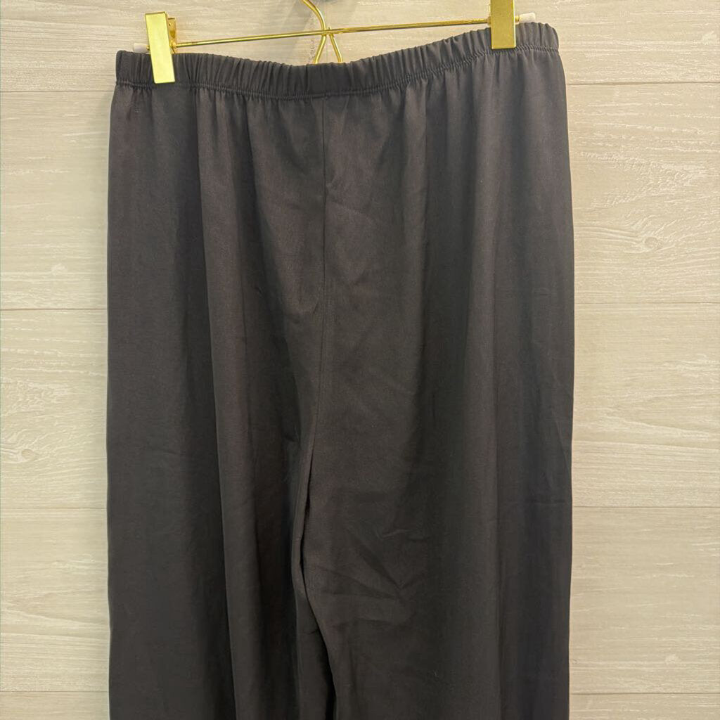 Up West Black Silky Tank Top/ Side Slit Wide Leg Pants Set Small