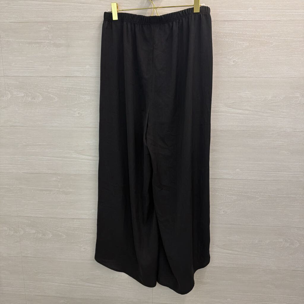 Up West Black Silky Tank Top/ Side Slit Wide Leg Pants Set Small