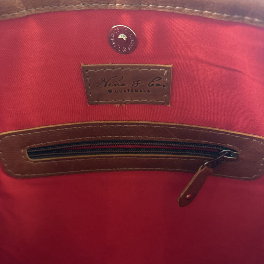 Nena and Co Brown Leather/ Black/ Multi Color Woven Artisan Panel Large Tote Purse