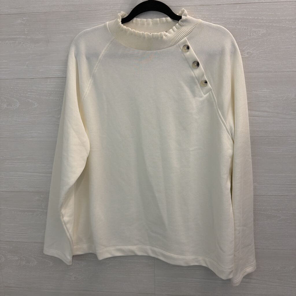 Loft White Ruffle Mock Neck Long Sleeve Sweater Extra Large