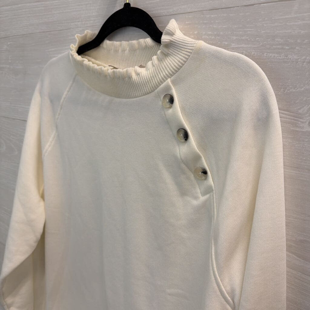 Loft White Ruffle Mock Neck Long Sleeve Sweater Extra Large