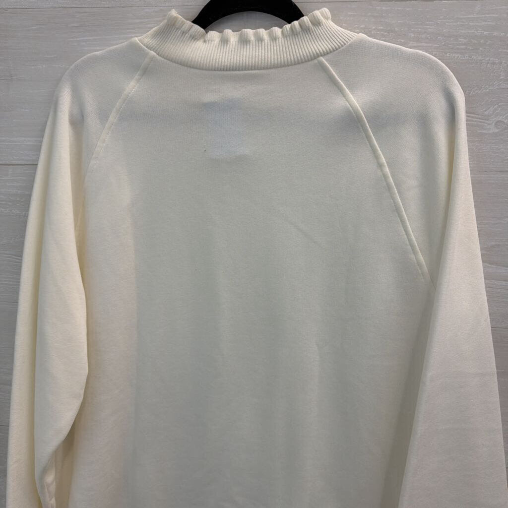 Loft White Ruffle Mock Neck Long Sleeve Sweater Extra Large