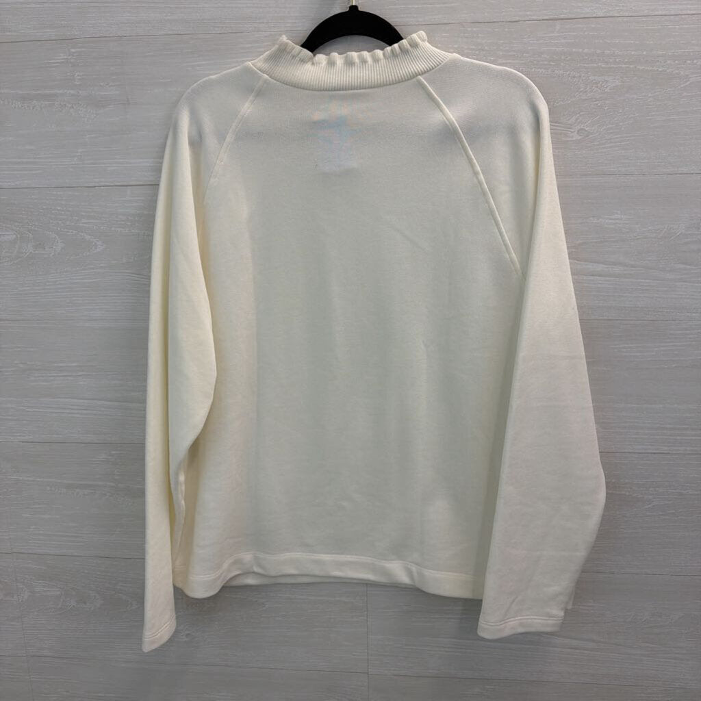 Loft White Ruffle Mock Neck Long Sleeve Sweater Extra Large