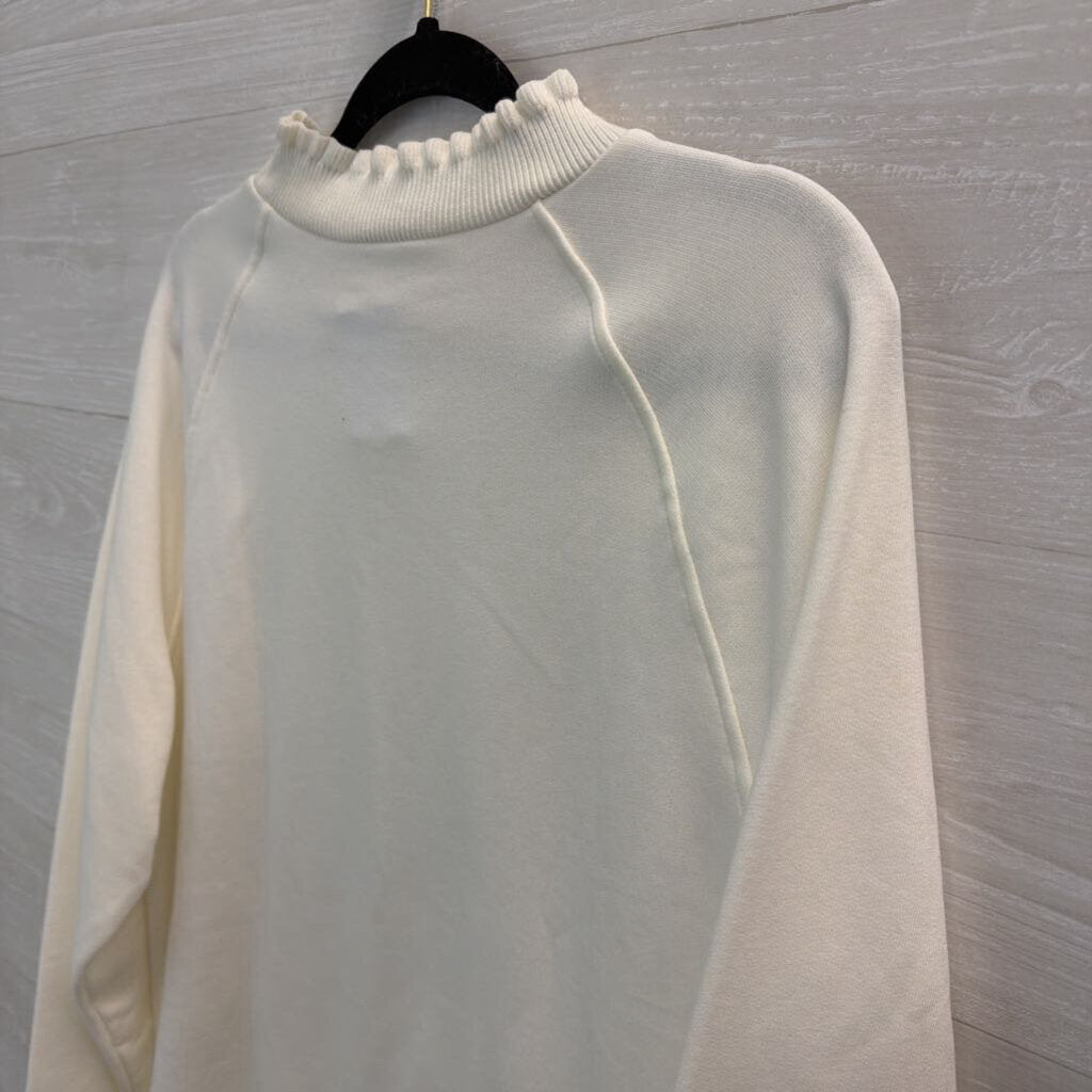 Loft White Ruffle Mock Neck Long Sleeve Sweater Extra Large