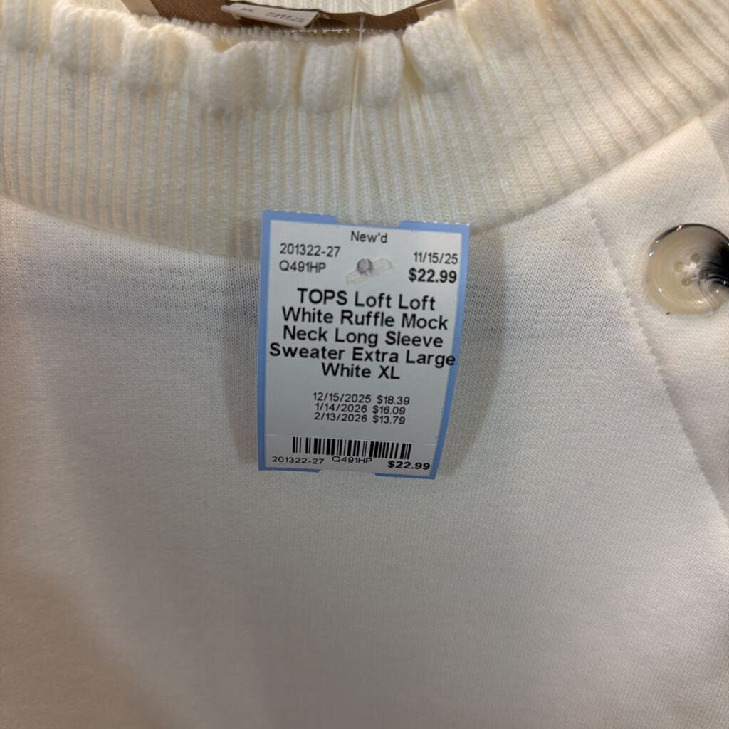 Loft White Ruffle Mock Neck Long Sleeve Sweater Extra Large