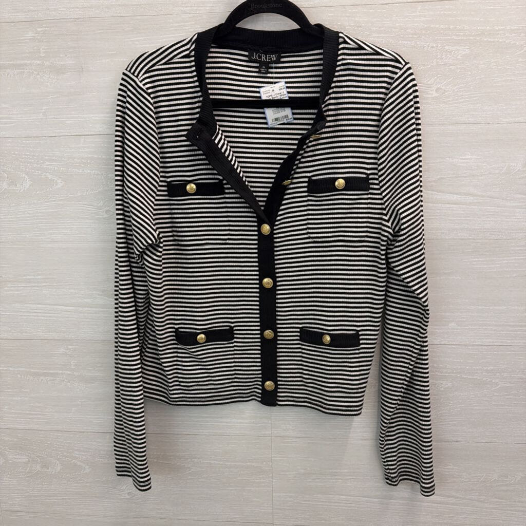 J Crew Black/ White Striped Gold Button Front Top Extra Large