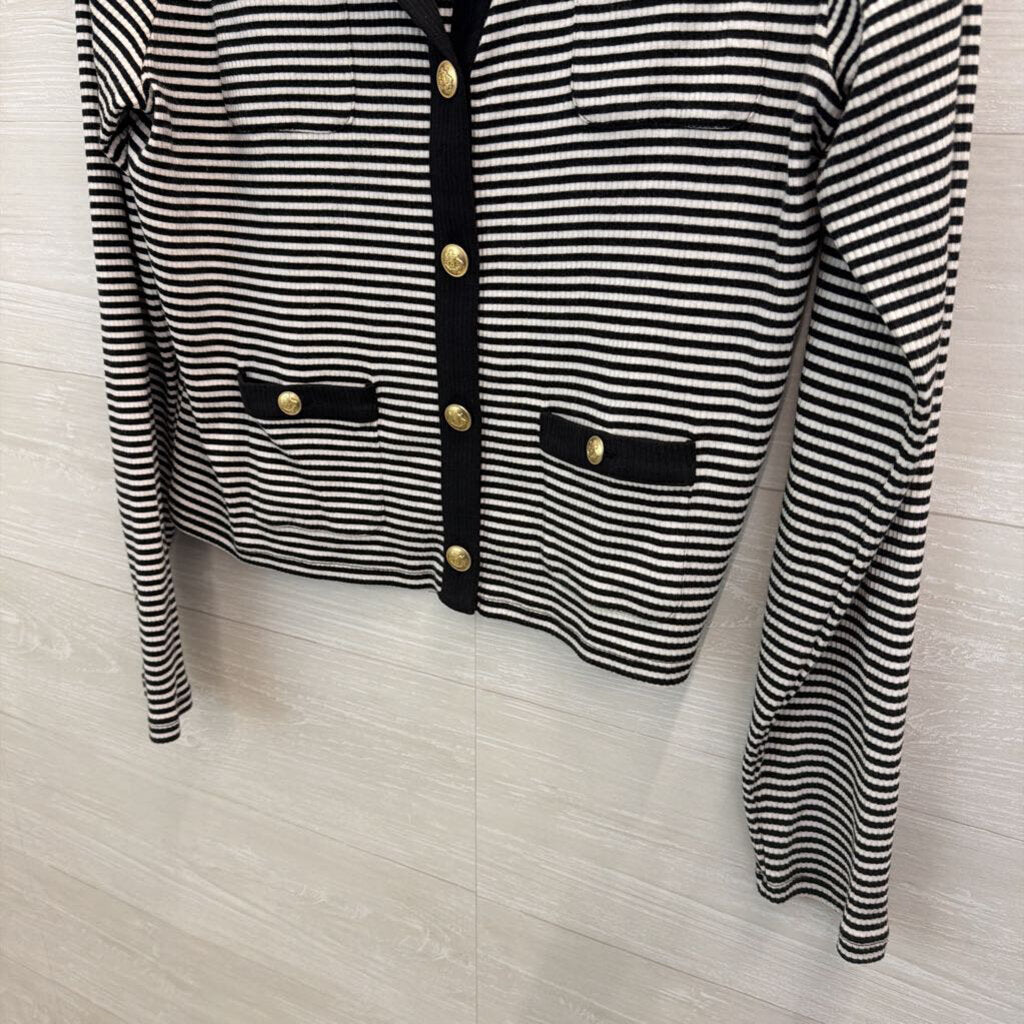 J Crew Black/ White Striped Gold Button Front Top Extra Large