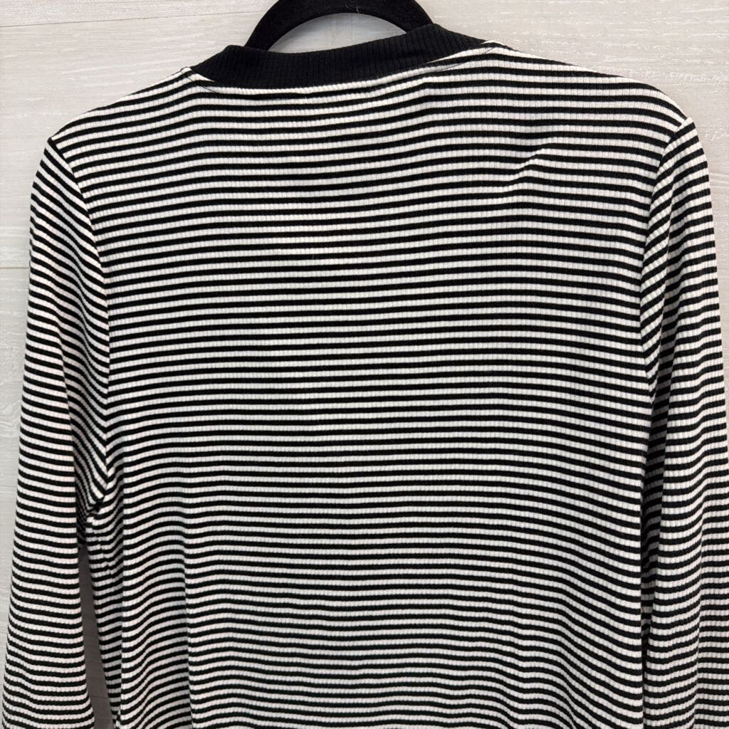 J Crew Black/ White Striped Gold Button Front Top Extra Large