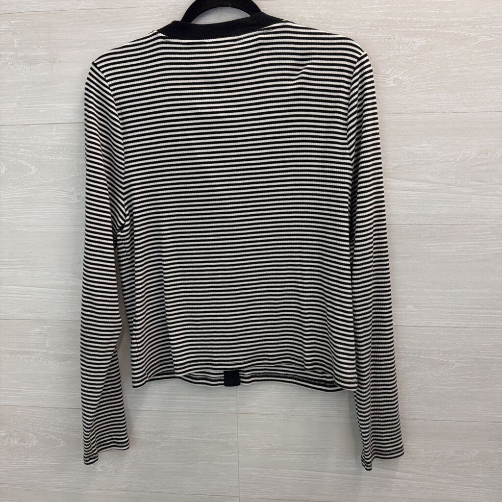 J Crew Black/ White Striped Gold Button Front Top Extra Large