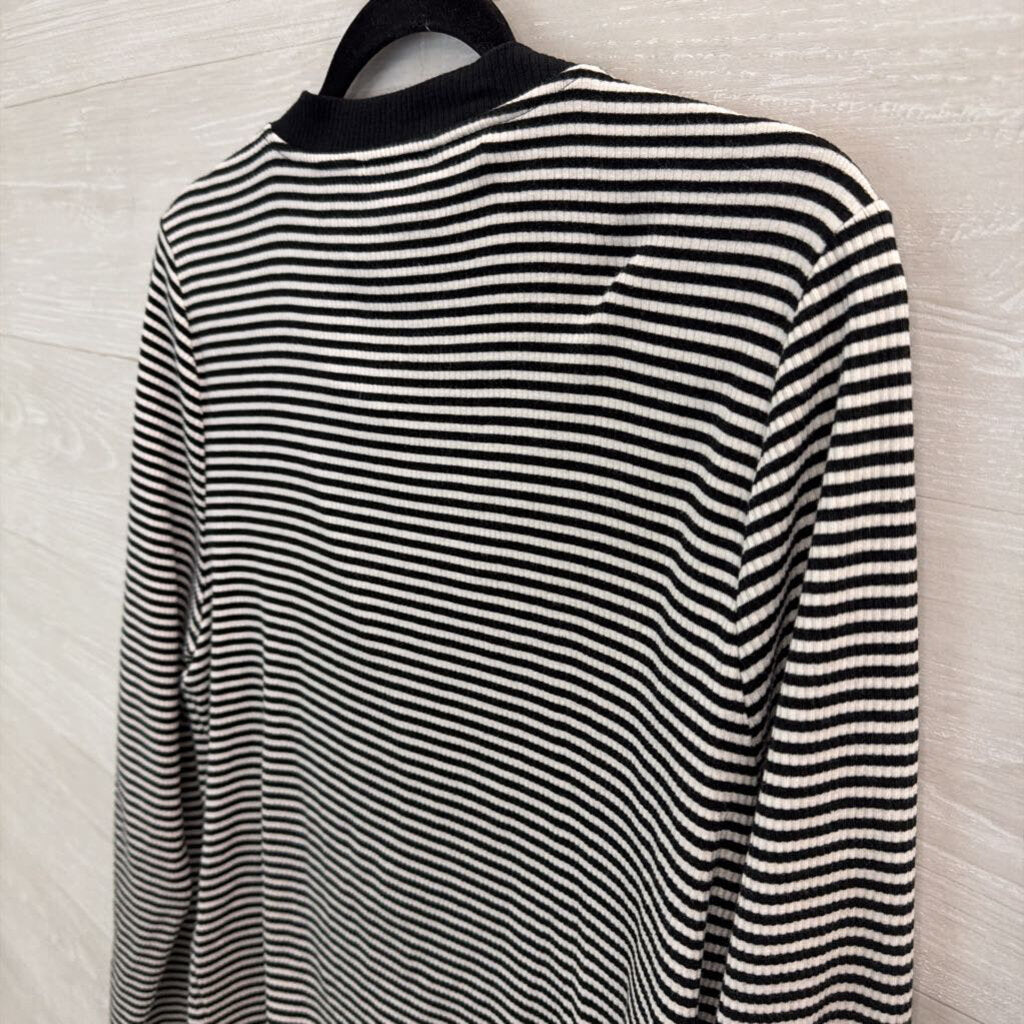 J Crew Black/ White Striped Gold Button Front Top Extra Large