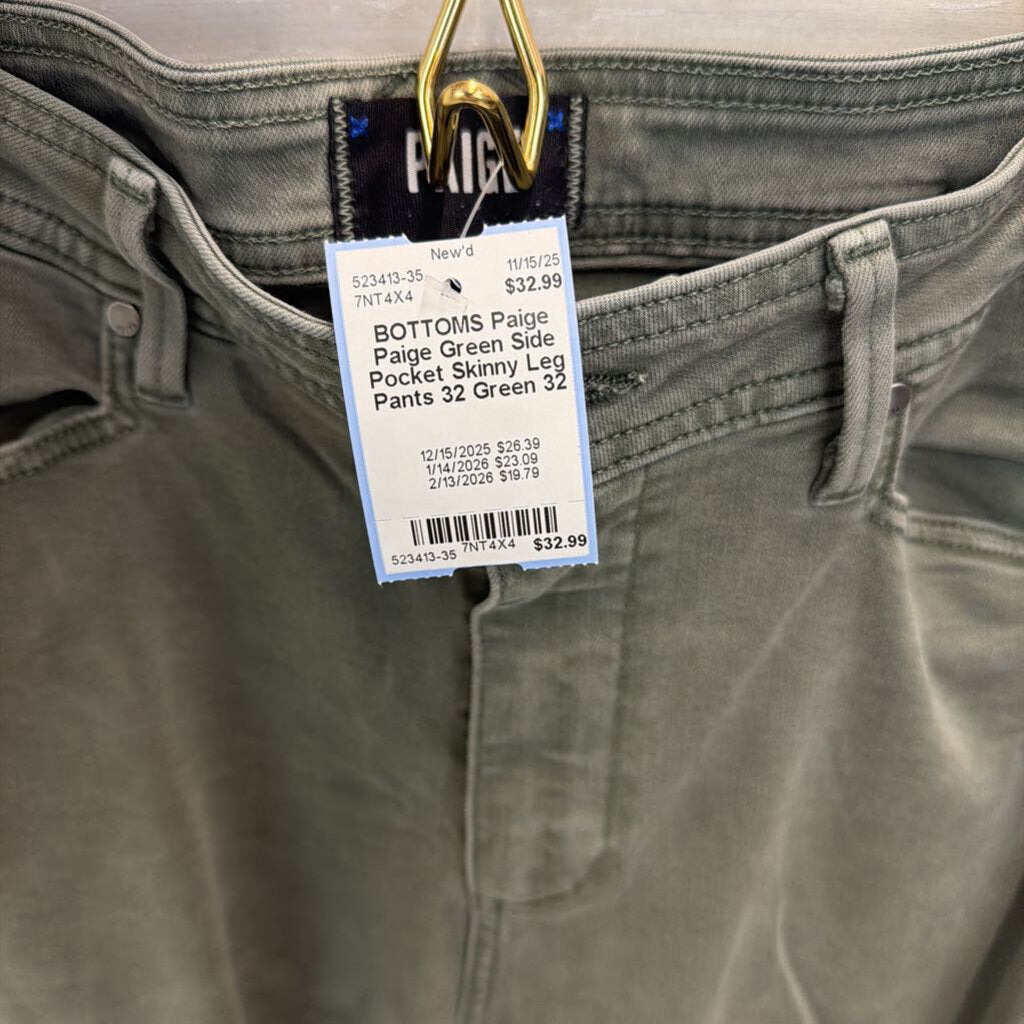 Paige Green Side Pocket Skinny Leg Pants 32