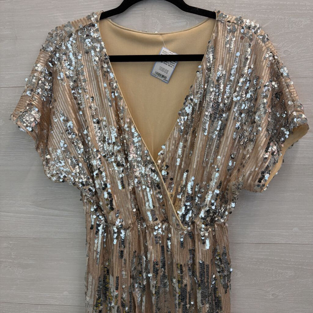 Gold/ Silver Sequin Short Sleeve Dress Large