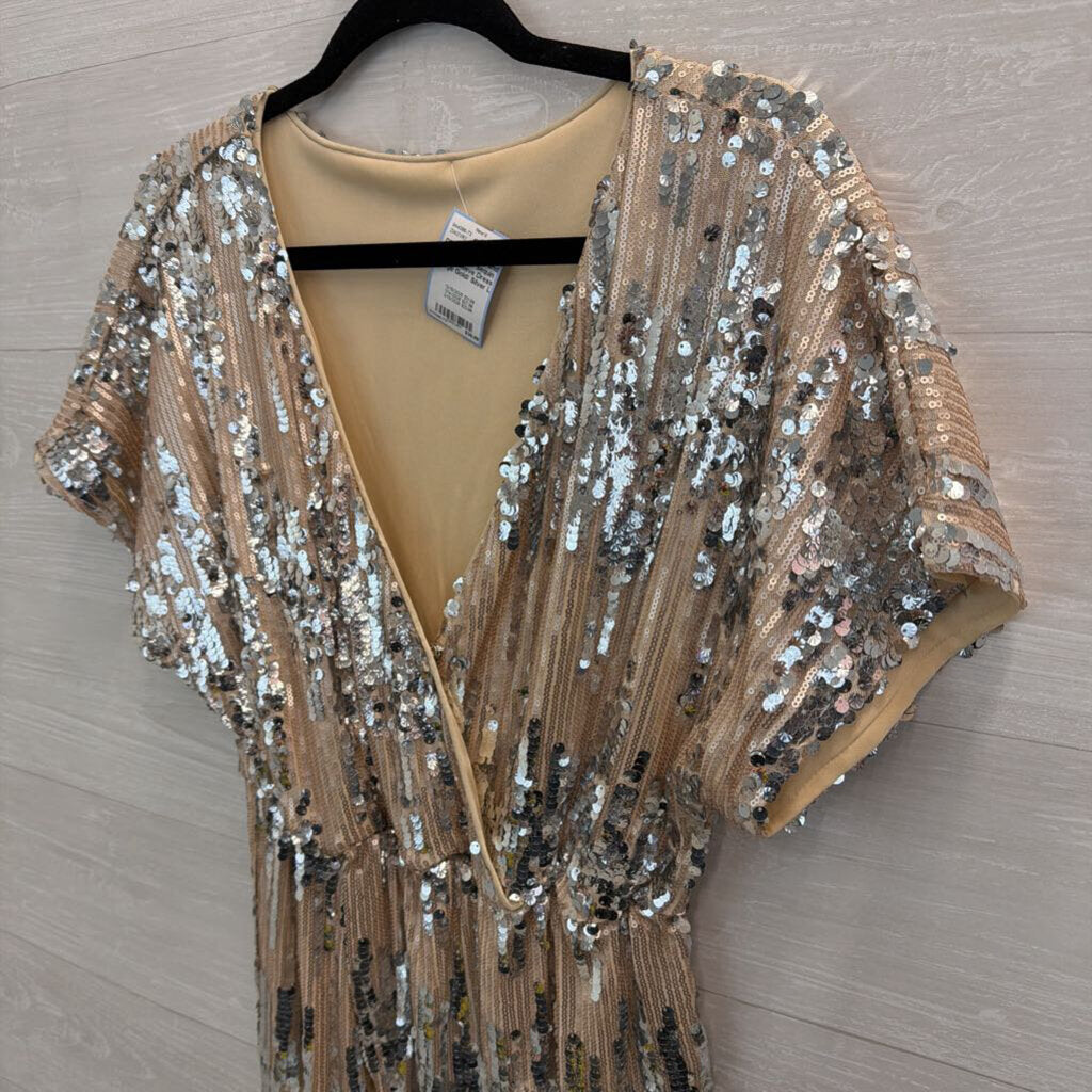 Gold/ Silver Sequin Short Sleeve Dress Large