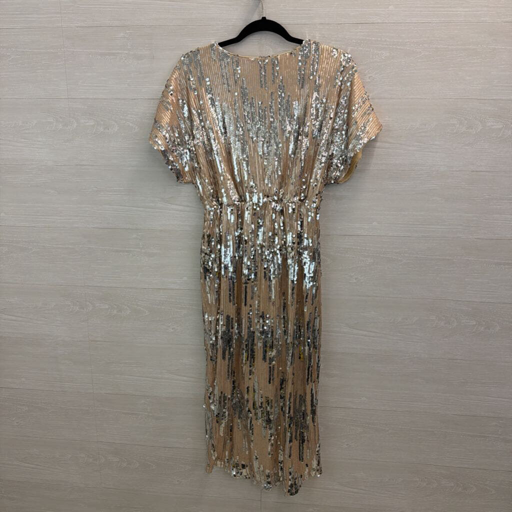 Gold/ Silver Sequin Short Sleeve Dress Large
