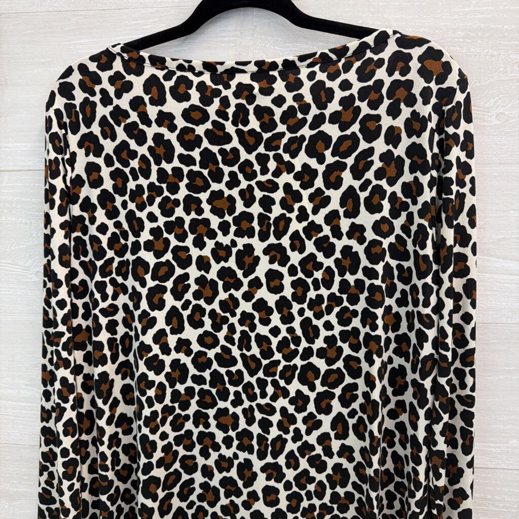 Michael Kors Brown/ Black/ Cream Leopard Print Long Sleeve Dress Extra Large