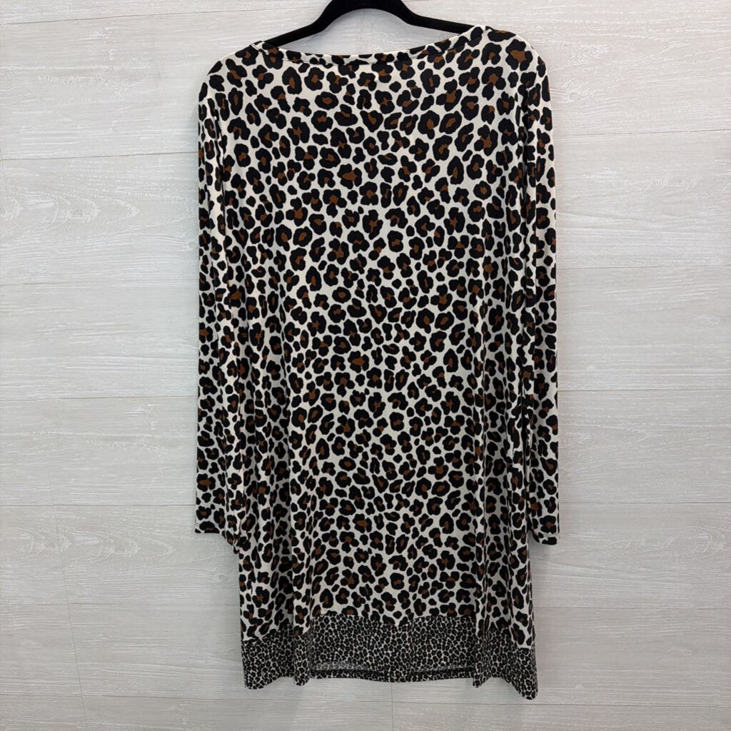 Michael Kors Brown/ Black/ Cream Leopard Print Long Sleeve Dress Extra Large
