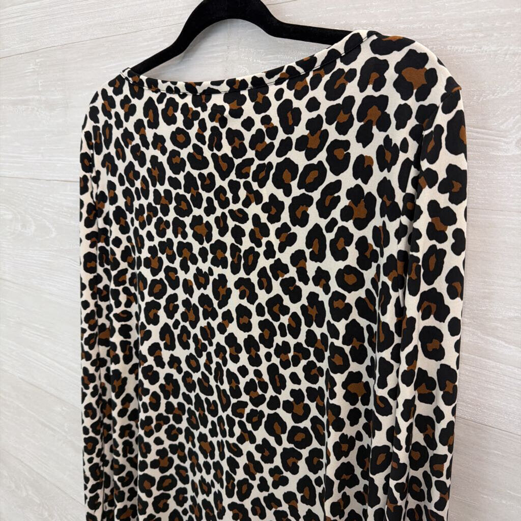 Michael Kors Brown/ Black/ Cream Leopard Print Long Sleeve Dress Extra Large