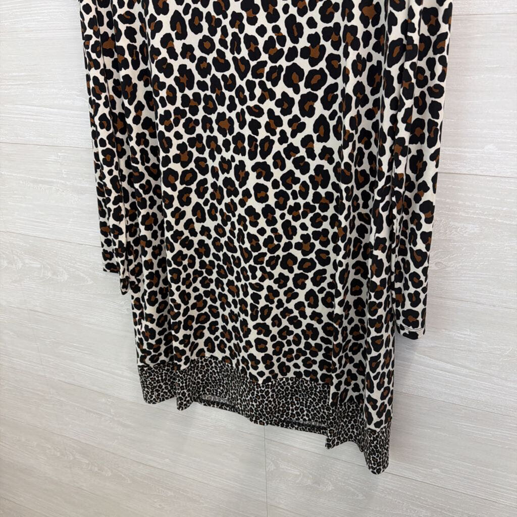 Michael Kors Brown/ Black/ Cream Leopard Print Long Sleeve Dress Extra Large