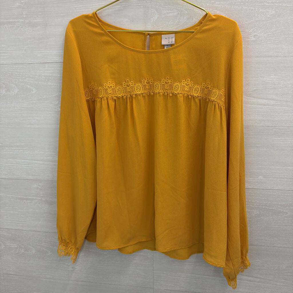Yellow Lace Detail Long Sleeve Top Large