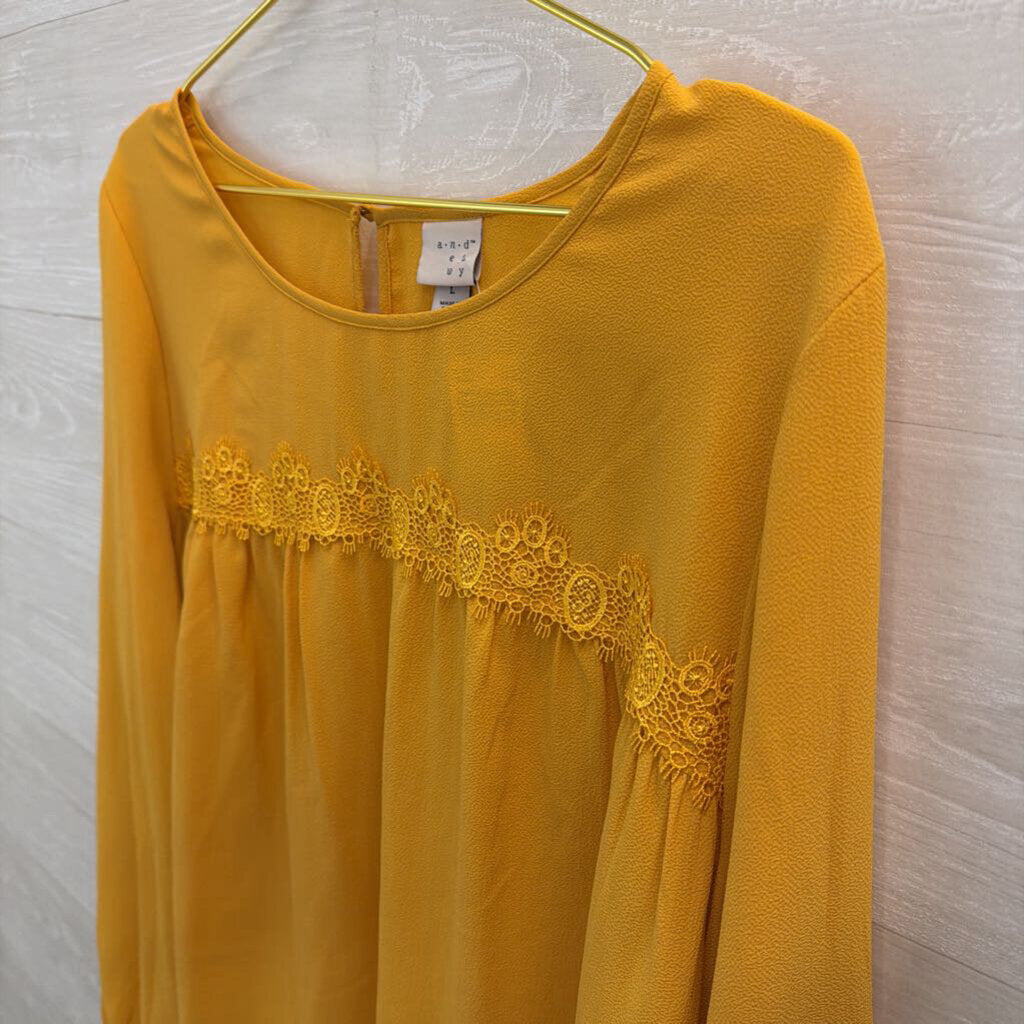 Yellow Lace Detail Long Sleeve Top Large
