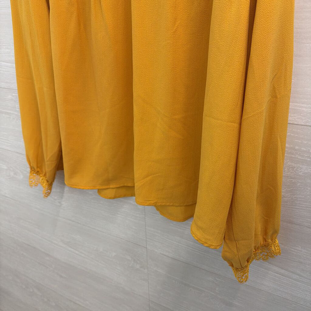 Yellow Lace Detail Long Sleeve Top Large
