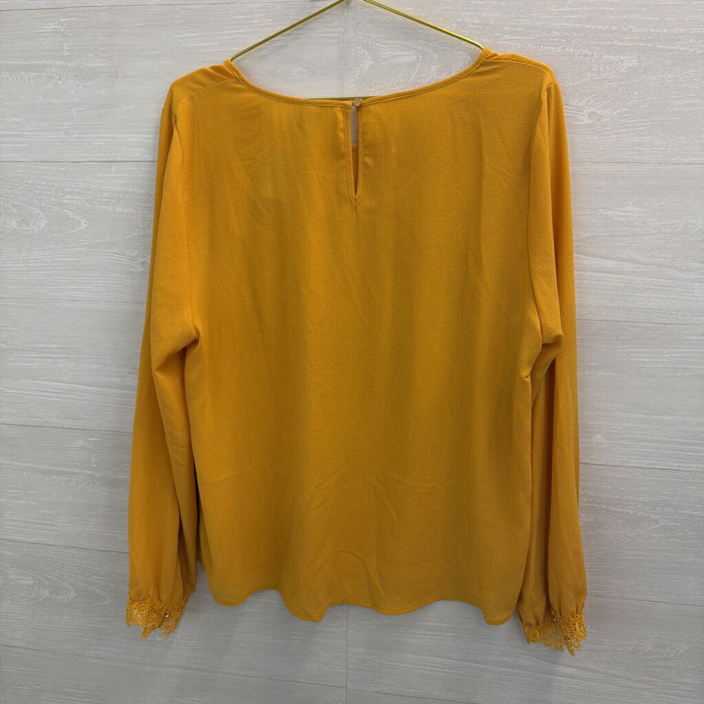 Yellow Lace Detail Long Sleeve Top Large