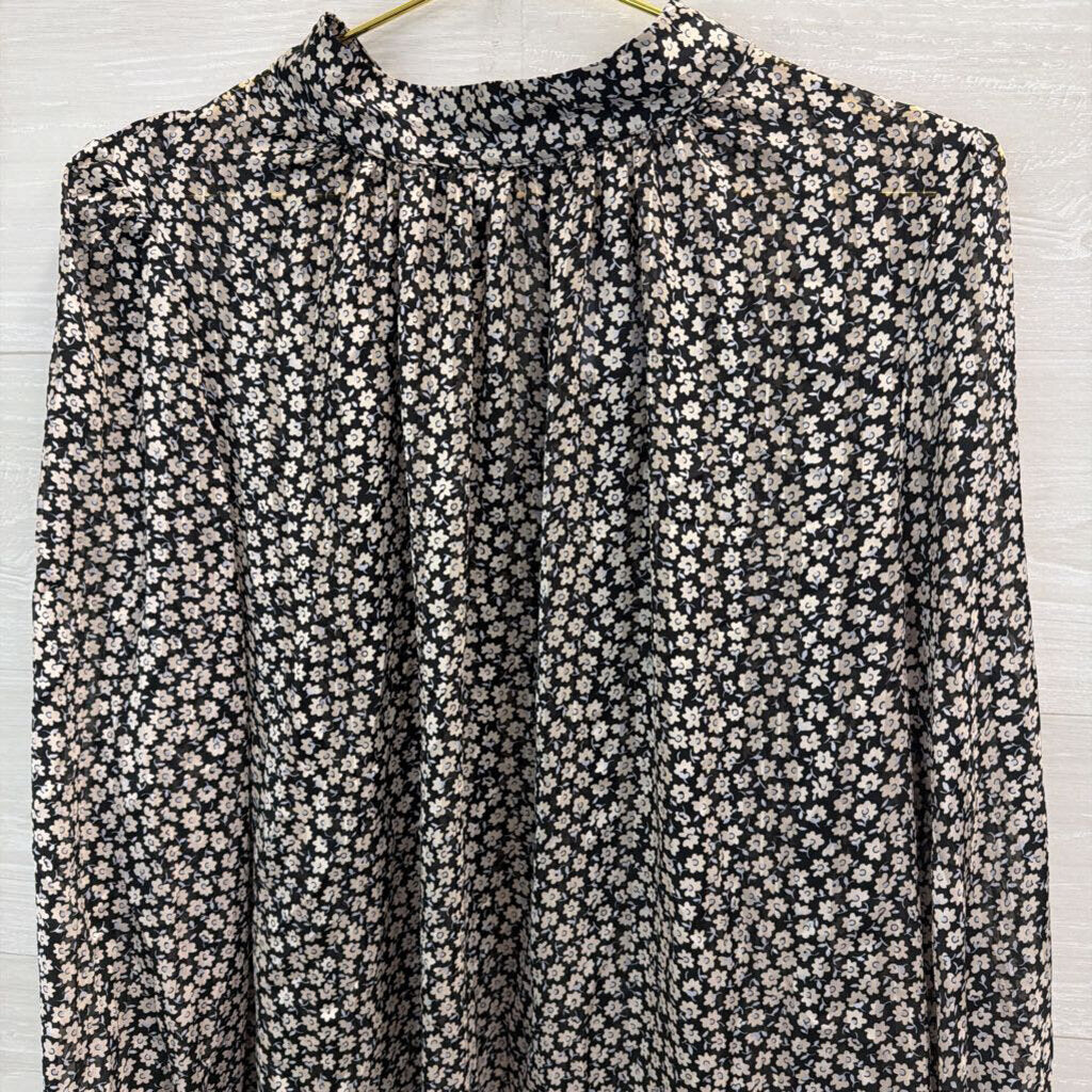 H&M Black/ White Flower Print Mock Neck Long Sleeve Top Extra Large