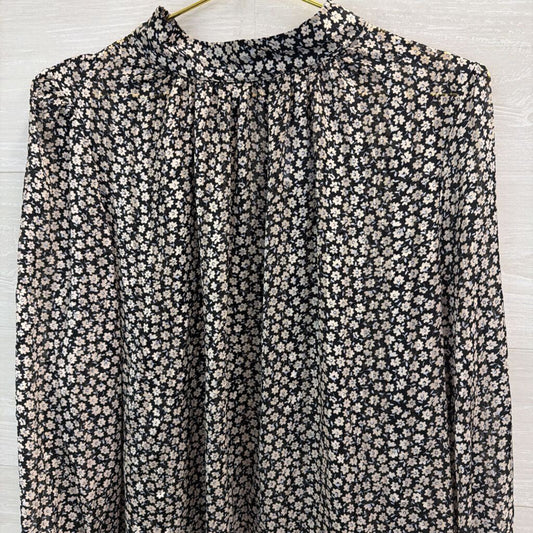 H&M Black/ White Flower Print Mock Neck Long Sleeve Top Extra Large