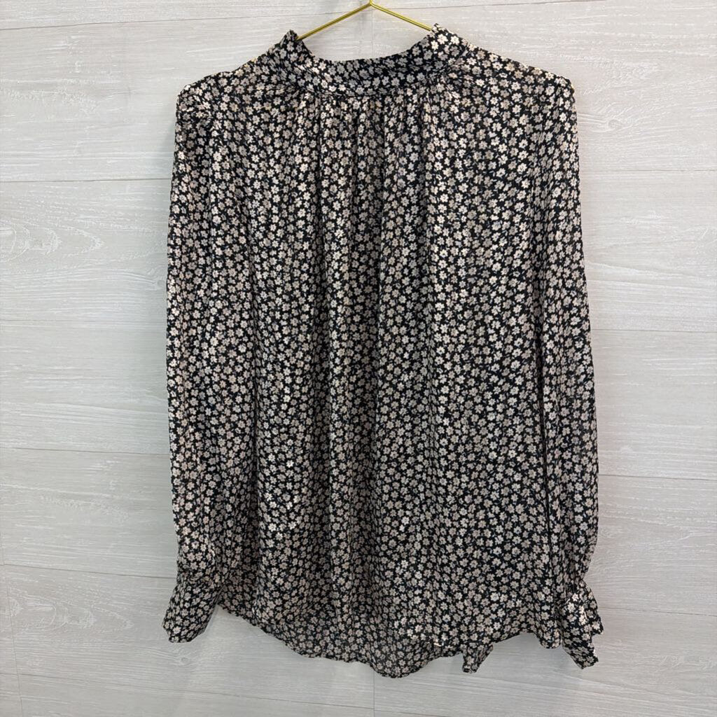 H&M Black/ White Flower Print Mock Neck Long Sleeve Top Extra Large