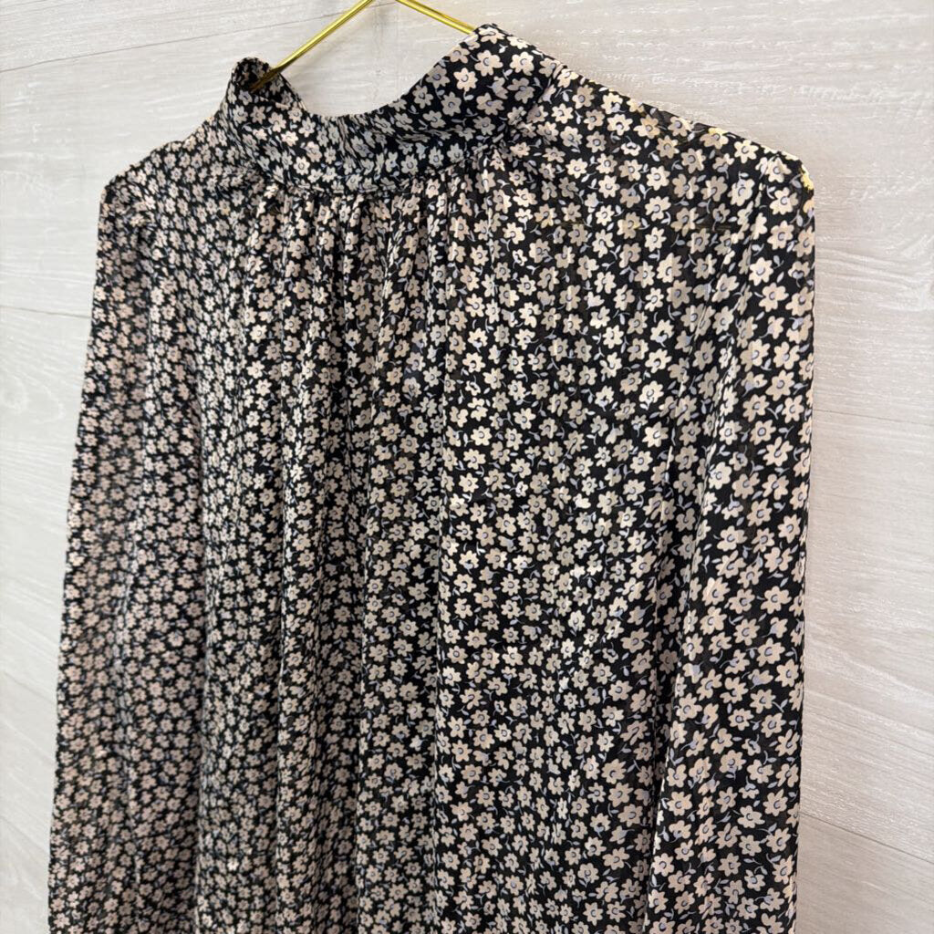 H&M Black/ White Flower Print Mock Neck Long Sleeve Top Extra Large