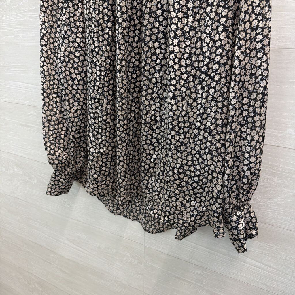 H&M Black/ White Flower Print Mock Neck Long Sleeve Top Extra Large