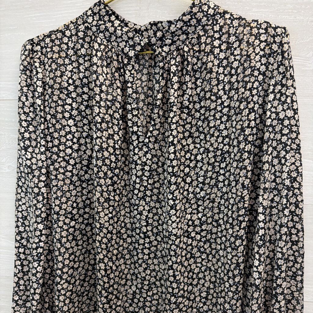 H&M Black/ White Flower Print Mock Neck Long Sleeve Top Extra Large