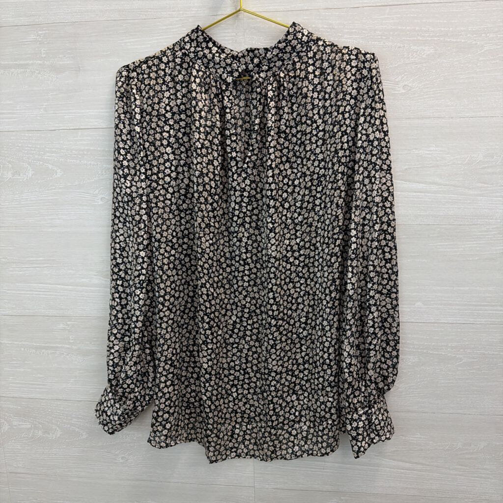 H&M Black/ White Flower Print Mock Neck Long Sleeve Top Extra Large