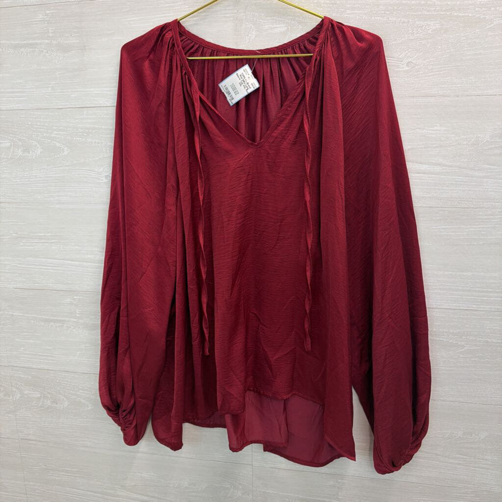 Red Silky Long Sleeve Top XXL