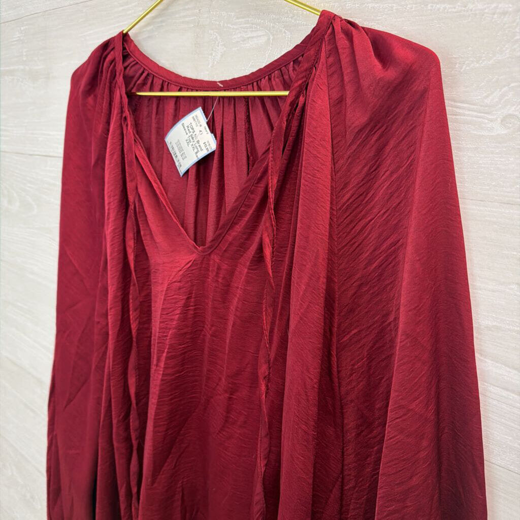 Red Silky Long Sleeve Top XXL