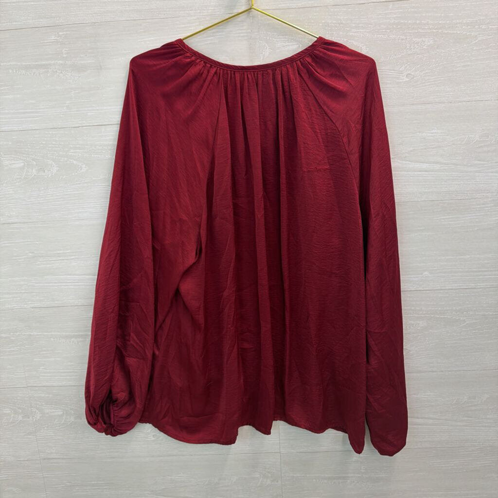 Red Silky Long Sleeve Top XXL