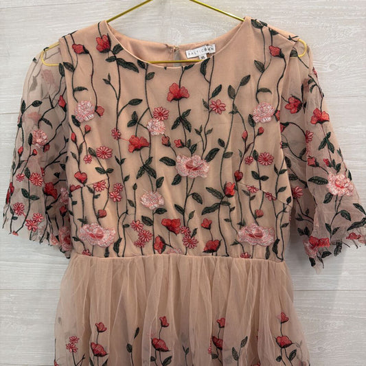 Baltic Born Pink/ Red Embroidered Flower Short Sleeve Dress Extra Large