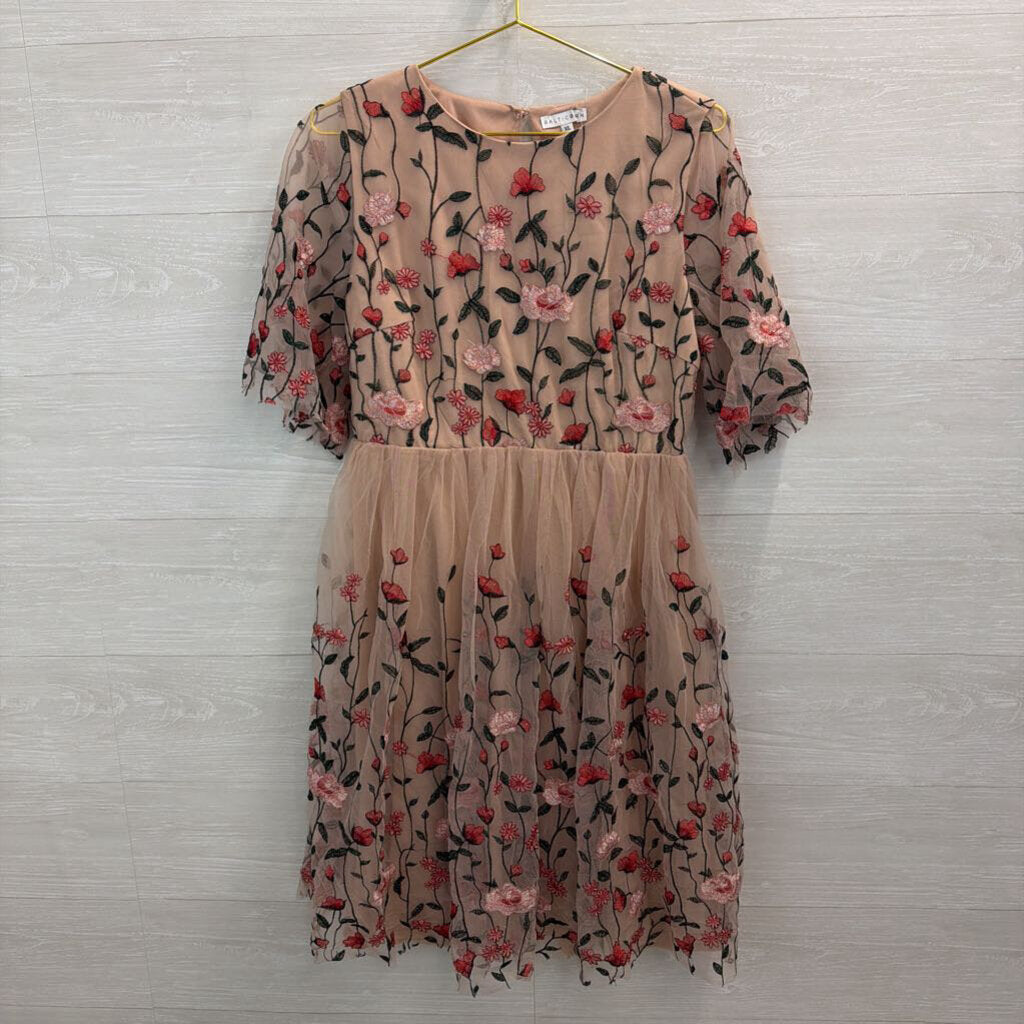 Baltic Born Pink/ Red Embroidered Flower Short Sleeve Dress Extra Large