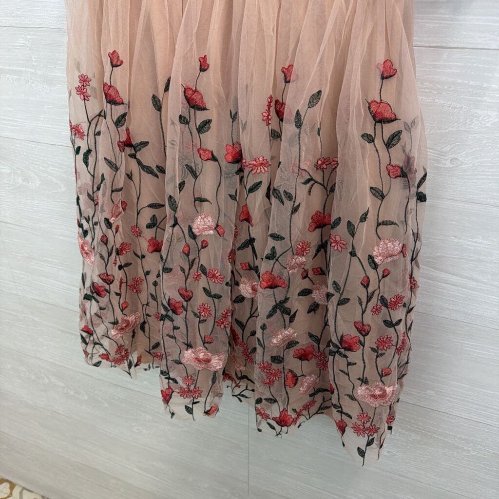 Baltic Born Pink/ Red Embroidered Flower Short Sleeve Dress Extra Large