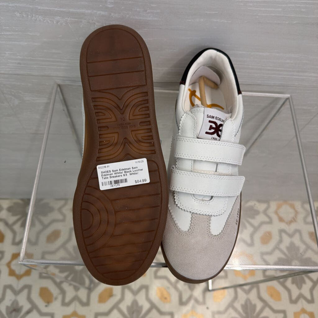 Sam Edelman White/ Black Leather Talia Sneakers 8.5