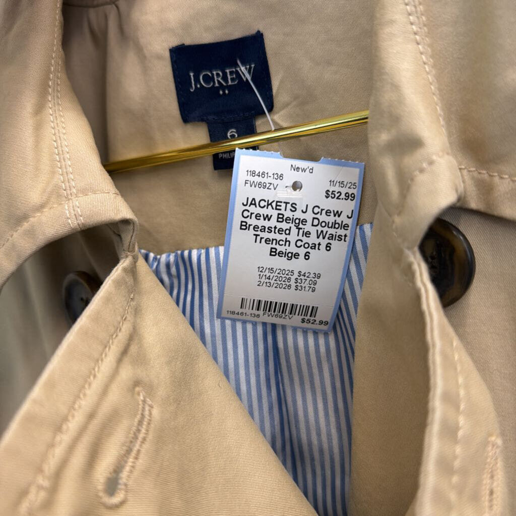 J Crew Beige Double Breasted Tie Waist Trench Coat 6