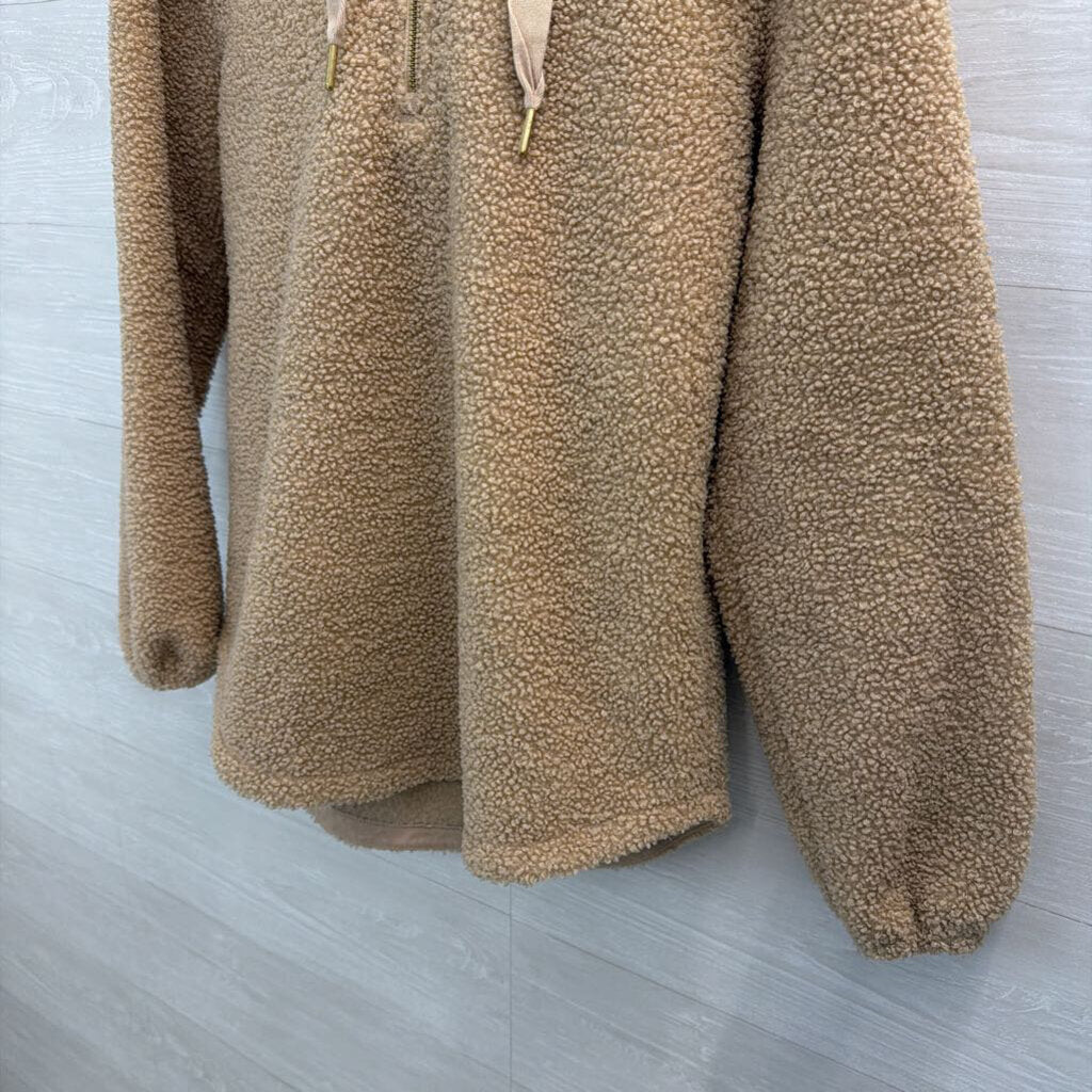Loft Brown Soft Teddy Quarter Zip Hooded Pullover Small