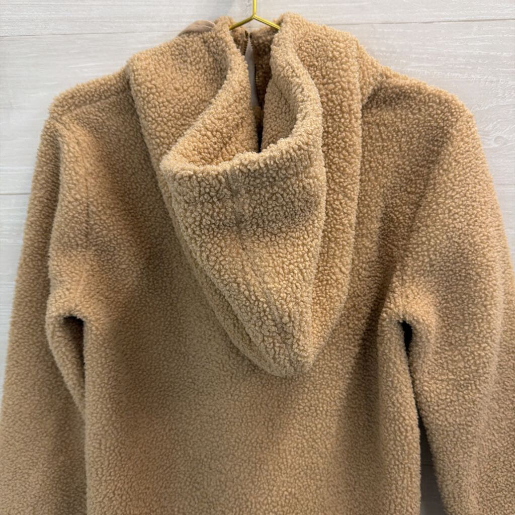 Loft Brown Soft Teddy Quarter Zip Hooded Pullover Small