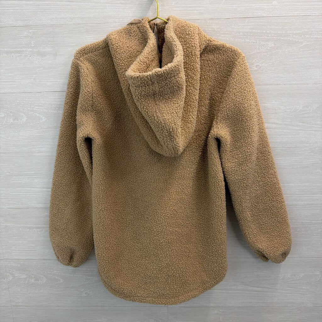 Loft Brown Soft Teddy Quarter Zip Hooded Pullover Small