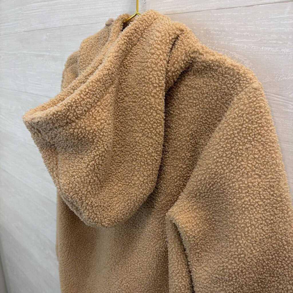 Loft Brown Soft Teddy Quarter Zip Hooded Pullover Small