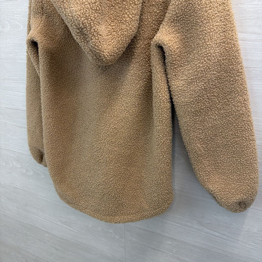 Loft Brown Soft Teddy Quarter Zip Hooded Pullover Small